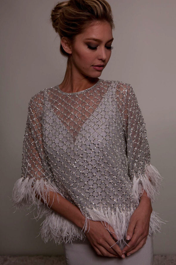 Feather & Crystal Embellished Cape