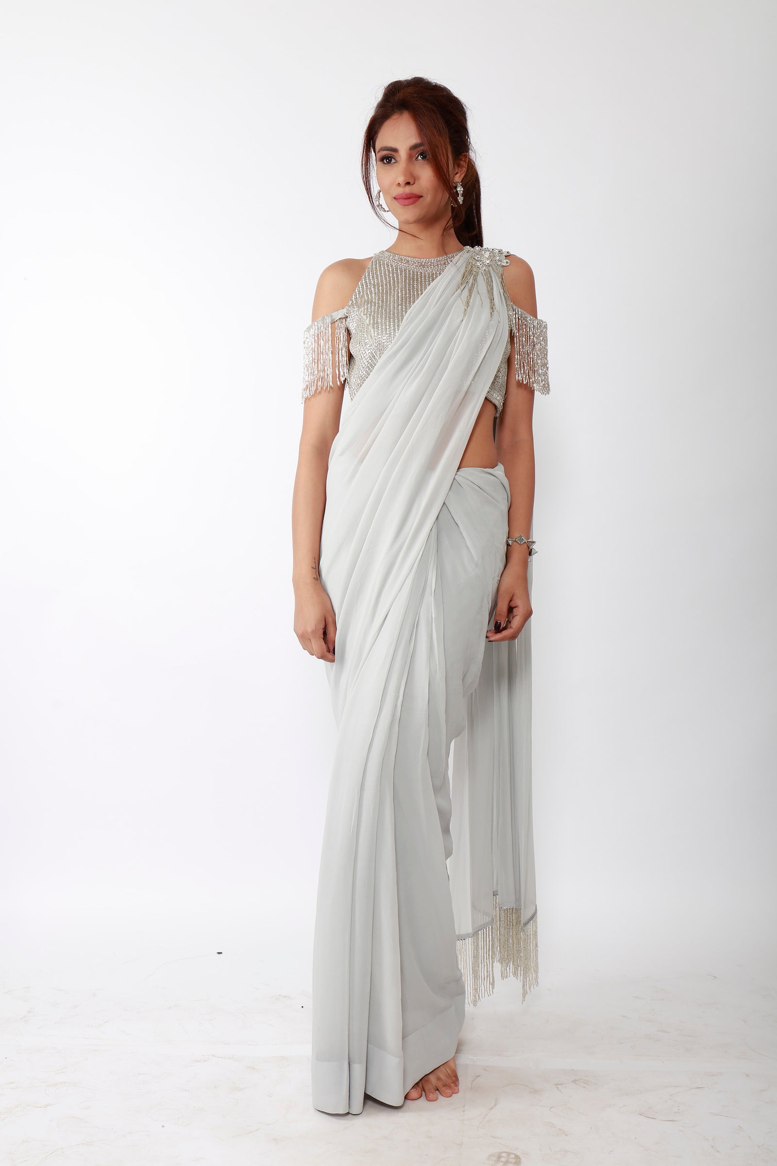 Blanche Cold Shoulder Saree – CHERIE D